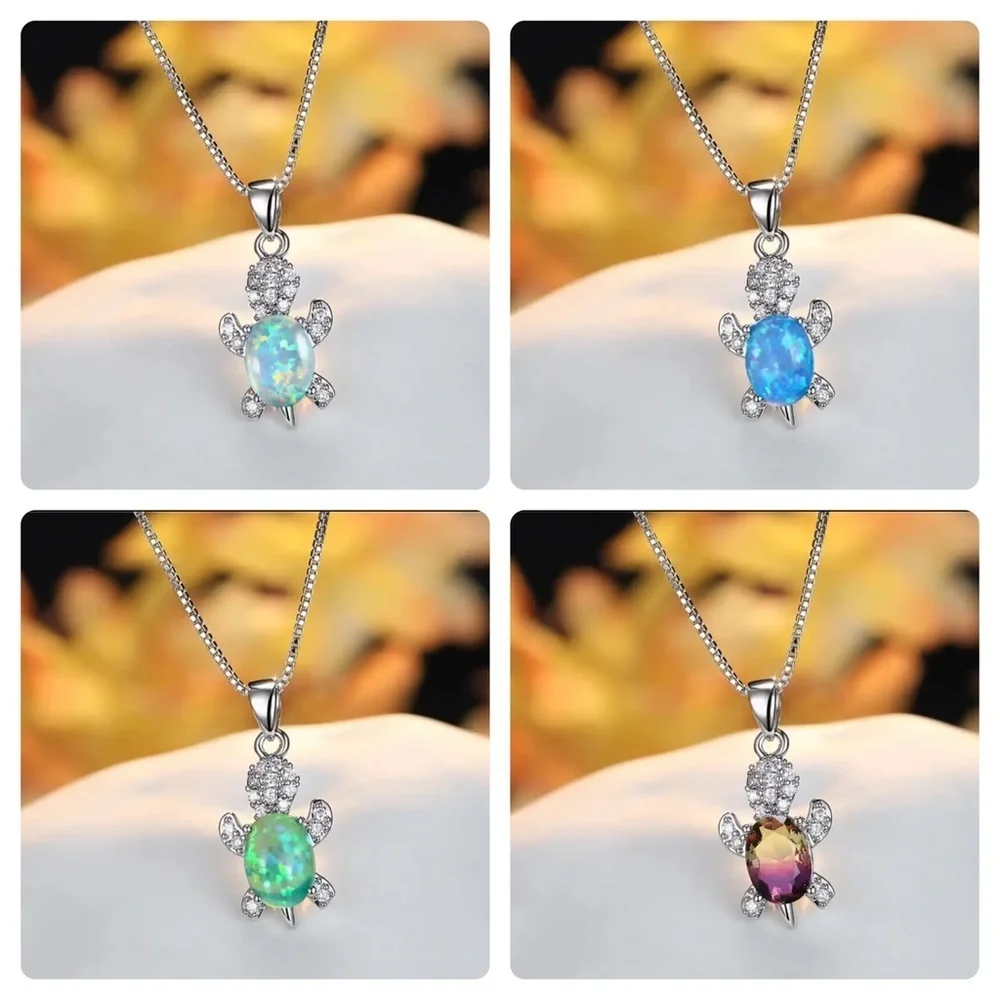 “Just Keep Swimming” Pink Gemstone Turtle Diamond Sterling Silver Gift Necklace - Picture 7 of 12